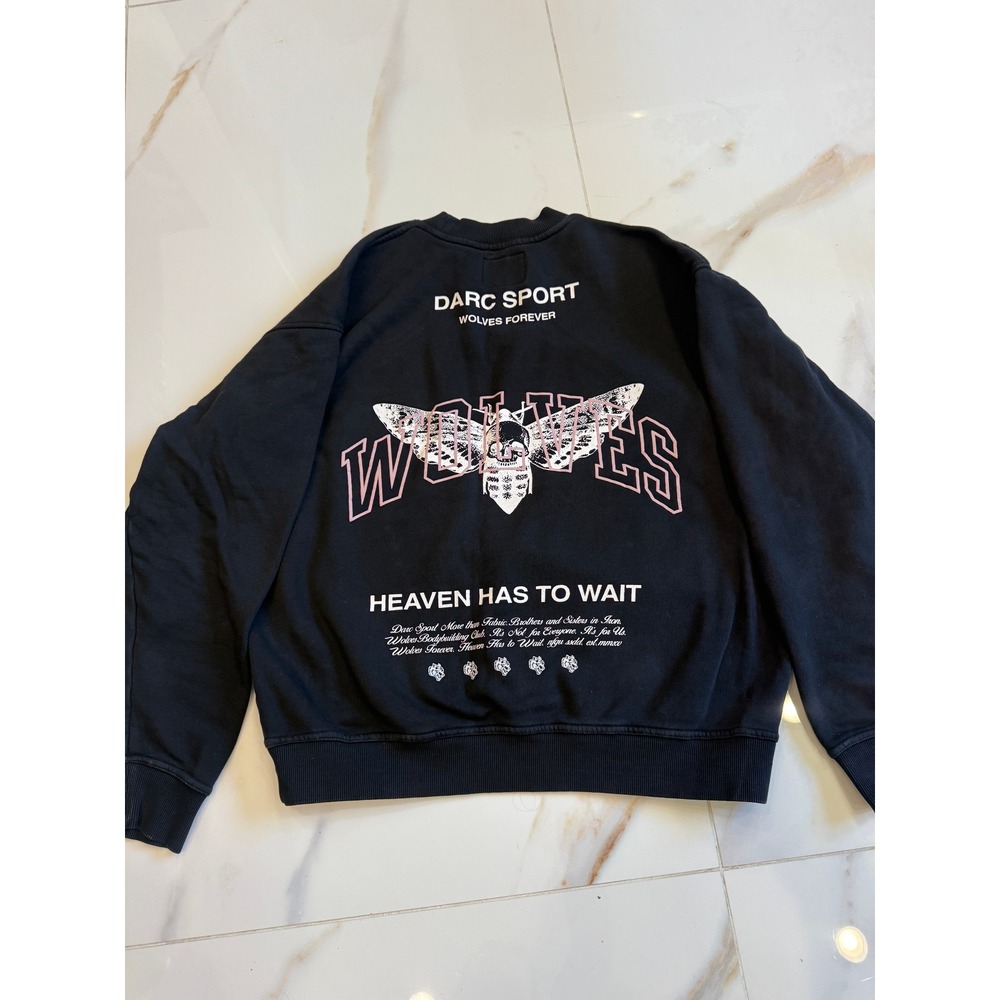 Darc Sport Wolves Forever Heaven Has To Wait Black Graphic Sweatshirt Mens M